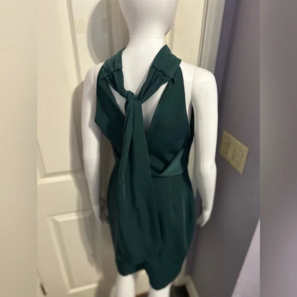 Anthropologie Harlyn Sz S Green Halter Neck Bow Cocktail Dress Elegant Formal - Picture 5 of 6